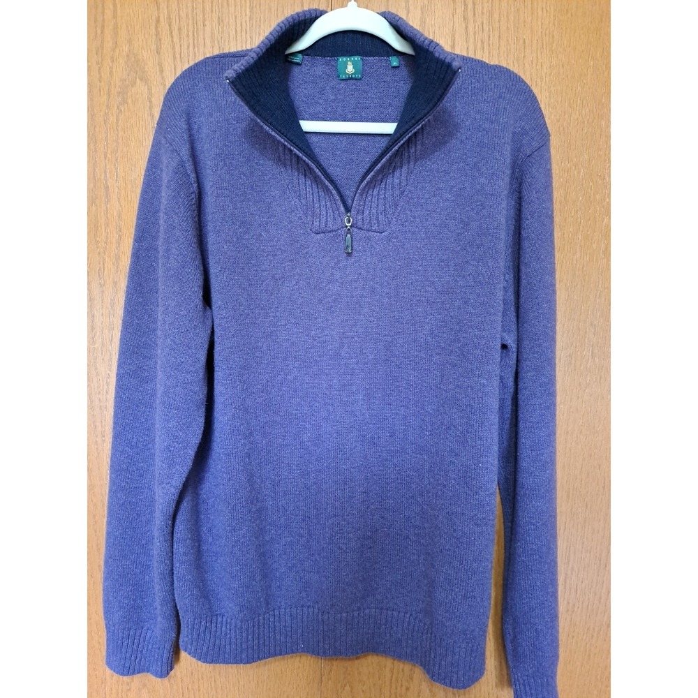 Robert Talbott Men's Purple Cotton Cashmere Blend Quater Zip Sweater Pullover XL